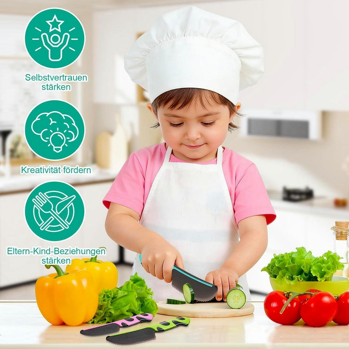 KINDERMESSER-SET 3-teilig BPA-frei mit Keramikschäler - Multicolor, Kunststoff
