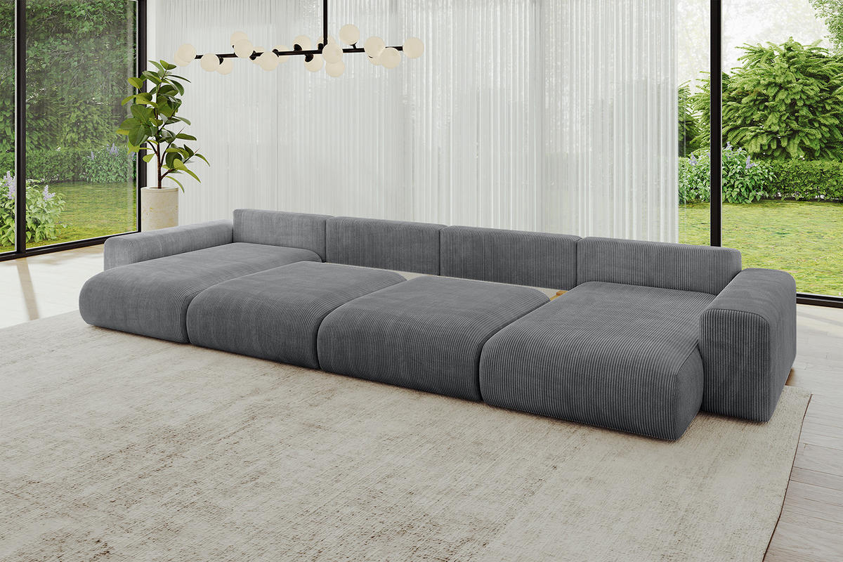 WOHNLANDSCHAFT mit Schlaffunktion ESKAR-U2-464x176x84cm Dunkelgrau - Dunkelgrau, Holzwerkstoff/Kunststoff (176/72/464cm) - ALTDECOR