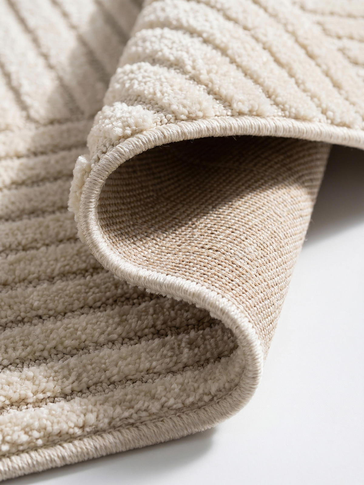 TEPPICH Hochflor RIGI in Creme, mit Cord-Streifen-Patchwork, 240 x 340 cm - Beige, Textil (340/240cm) - KADIMA DESIGN