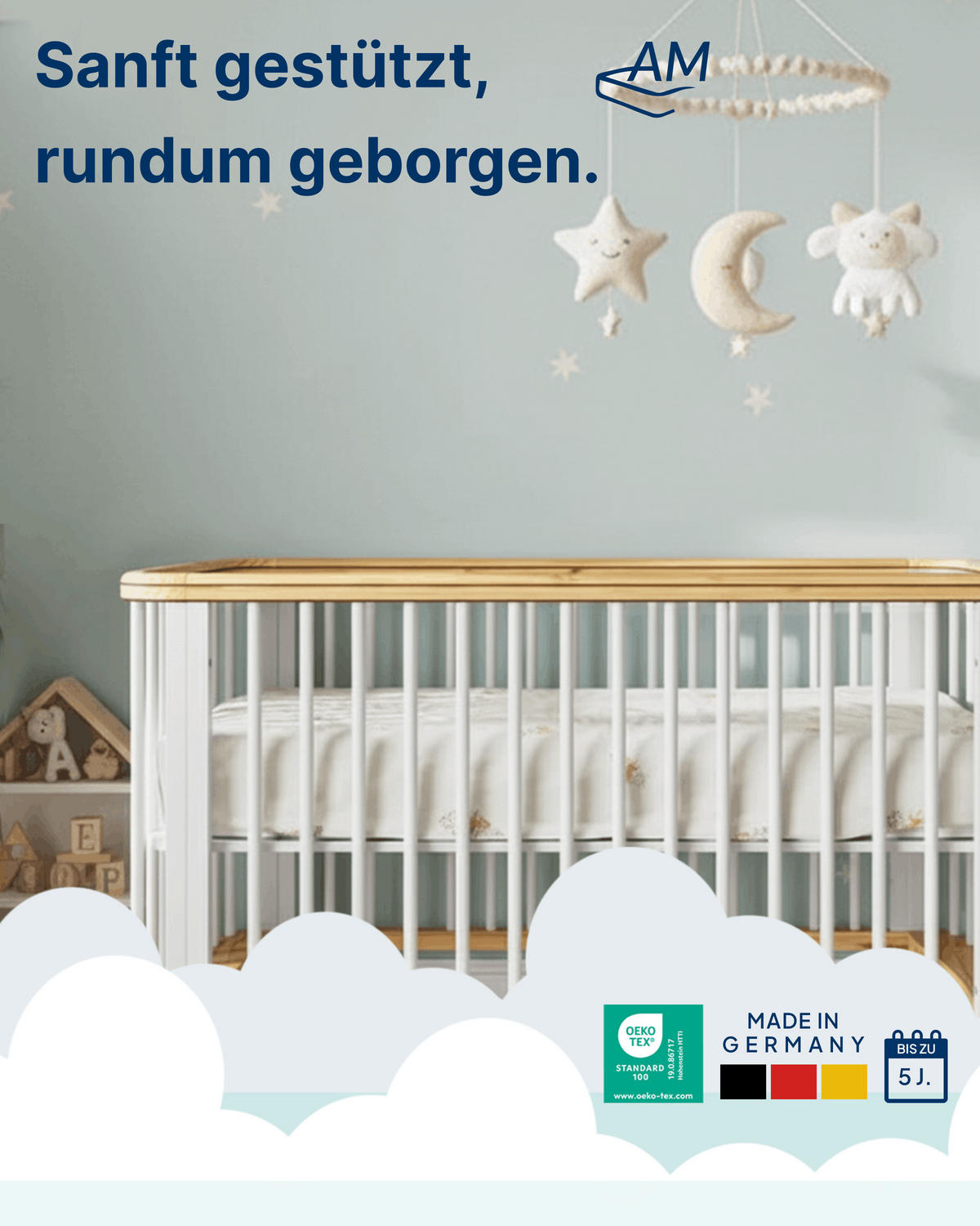 BABYMATRATZE 60/120 cm - 9cm Höhe & Viskose Bezug - Weiß, Textil (60/120cm) - AM Qualitätsmatratzen