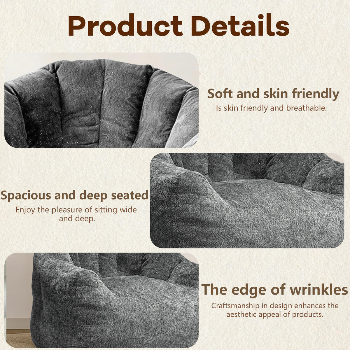 FÅTÖLJ i Flanell med ergonomisk björntass-form - Grå, Textil (86.3/64.7/99cm) - Urban Meuble
