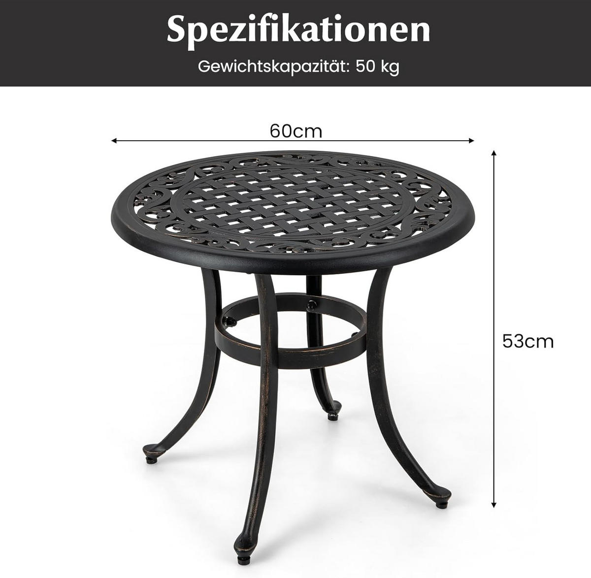 BEISTELLTISCH Antikbraun - Bronzefarben, Metall (60/60/53cm) - COSTWAY