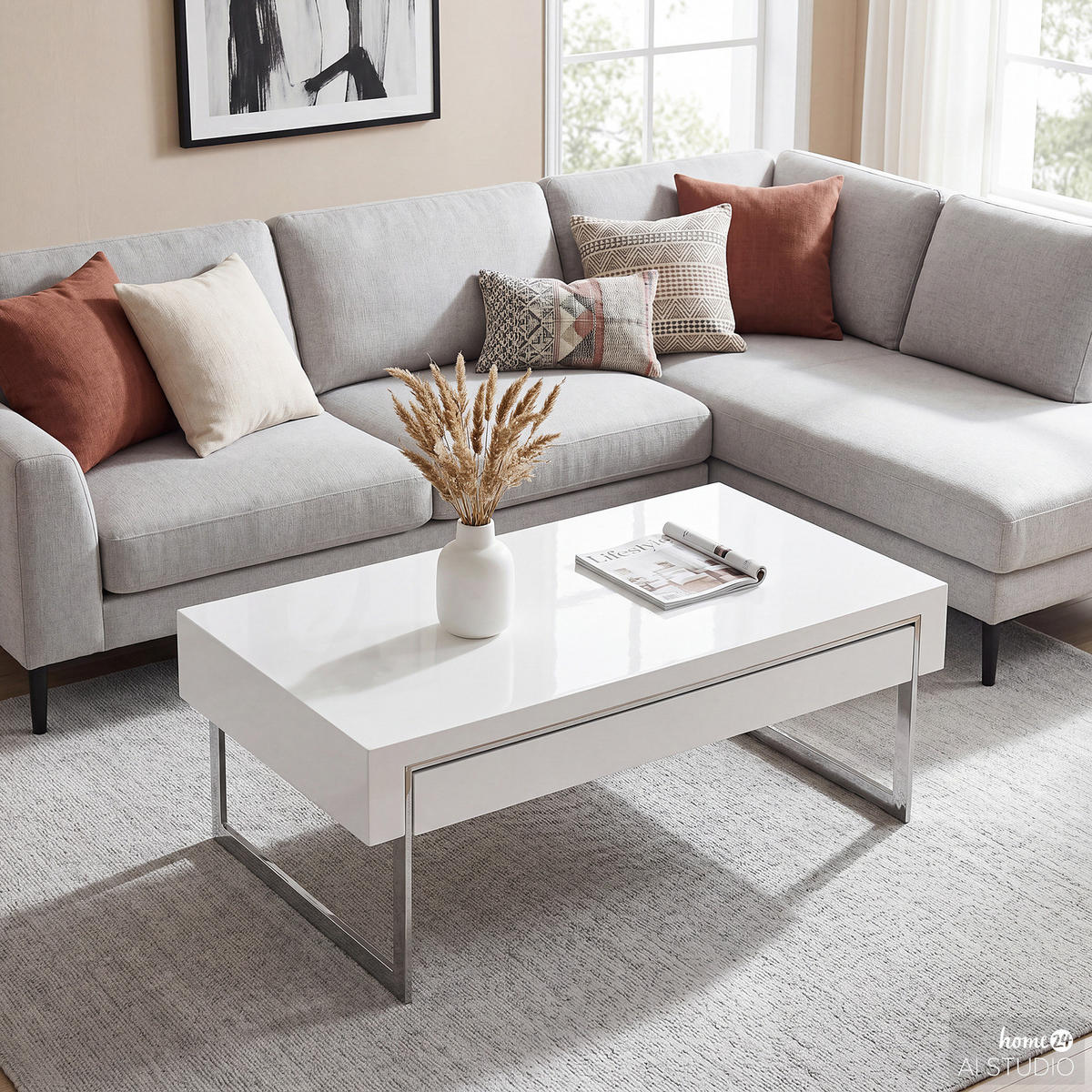 COUCHTISCH - Weiß Hochglanz, Holzwerkstoff/Metall (70/110/40cm) - home24