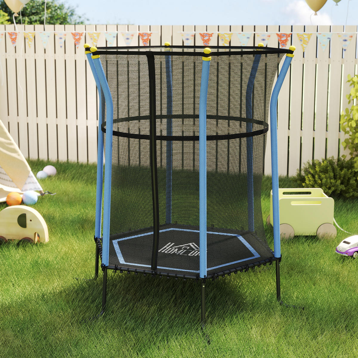 KINDERTRAMPOLIN - Blau, Kunststoff/Metall (163.5/163.5cm) - HOMCOM