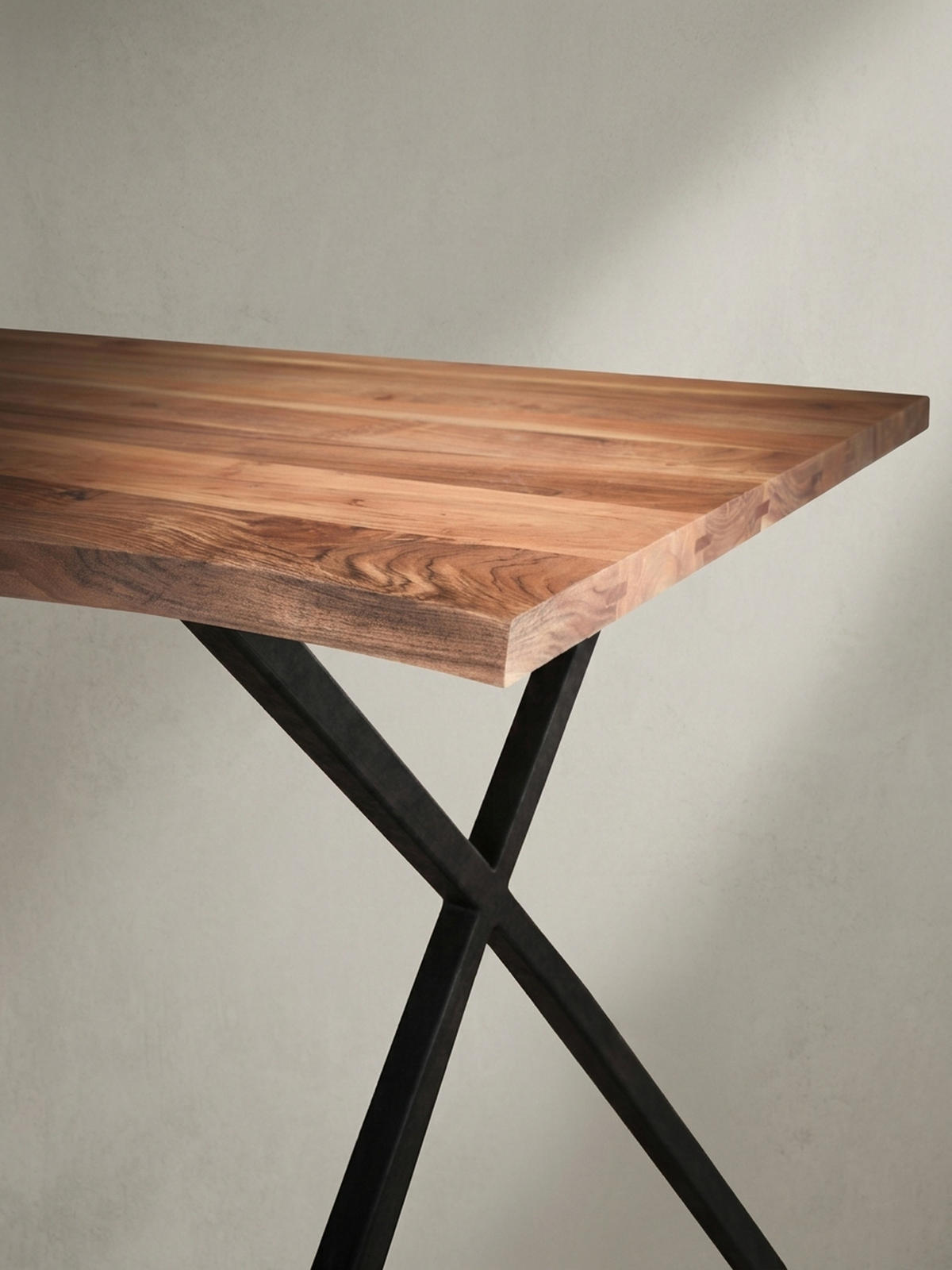 ESSTISCH Massivholz Metall X-Gestell Baumkante Industrial KRETA, Goldbraun-Schwarz 180x90x76 cm - Schwarz/Braun, Holz/Metall (90/180/76cm) - KADIMA DESIGN