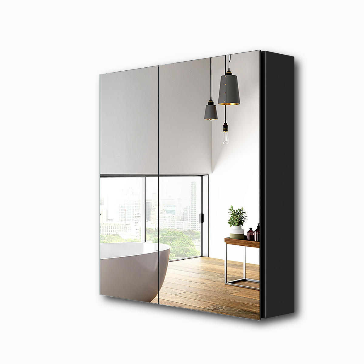 SPIEGELSCHRANK Schwarz 65/60/14,5 - Schwarz, Metall (60/65/65cm) - EMKE