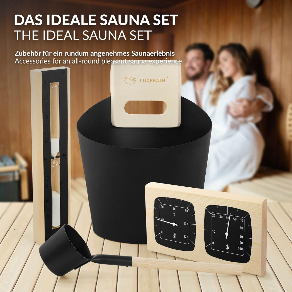 SADA SAUNOVÉHO PRÁVÉHO 4dílná z hliníku - černá, kov (25/31/32.5cm) - LuxeBath