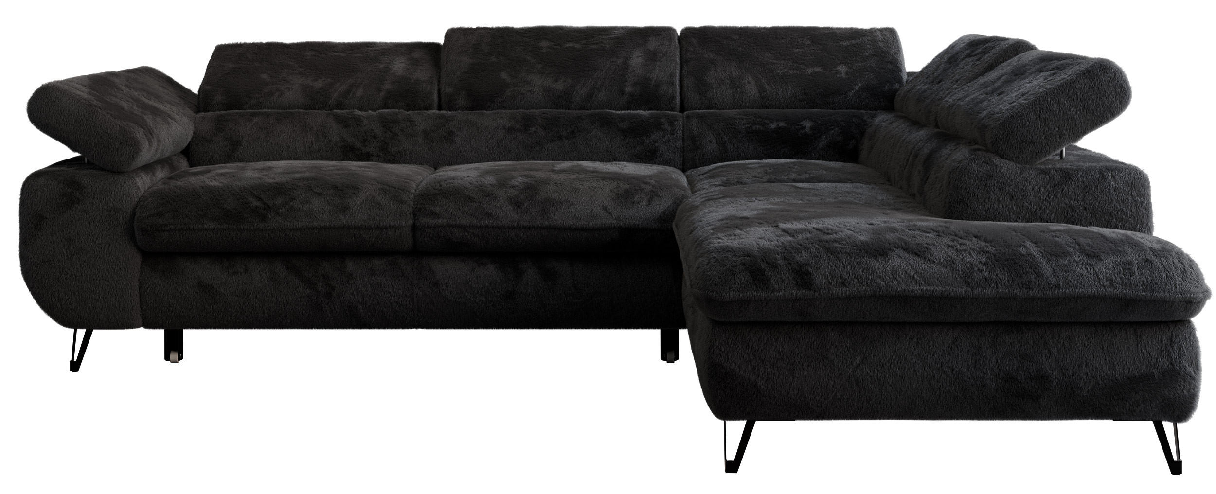 ECKSOFA PETER L Schwarz Plüsch - Rechts Seite - Schwarz, Textil/Metall (273/208cm) - MKS