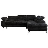 ECKSOFA PETER L Schwarz Plüsch - Rechts Seite - Schwarz, Textil/Metall (273/208cm) - MKS