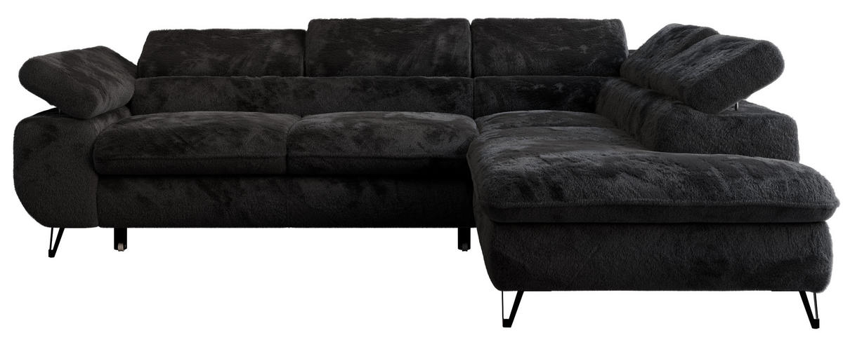 ECKSOFA PETER L Schwarz Plüsch - Rechts Seite - Schwarz, Textil/Metall (273/208cm) - MKS