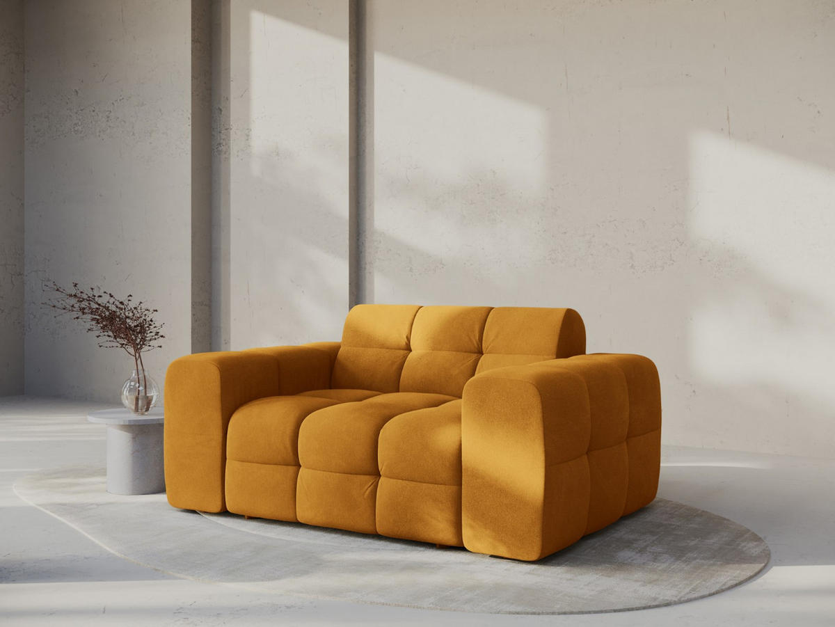 SOFA Kendal aus Samt senf 2 Sitzplätze - Dunkelgelb, Textil (156/79/103cm) - Micadoni