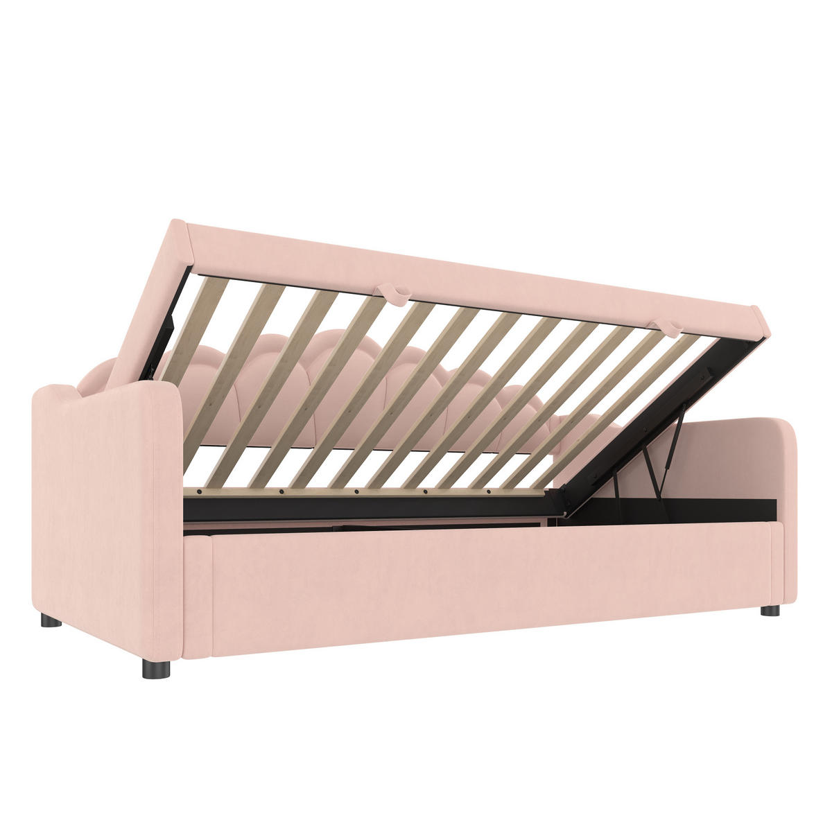 POLSTERBETT aus Samt 90x200 cm in Rosa mit Stauraum & LED-Lichtleiste - Rosa, Textil (90/200cm) - Modfu