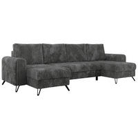 WOHNLANDSCHAFT AXEL U Cord Dunkelgrau - Schwarz/Grau, Textil/Metall (312/90/140cm) - MKS