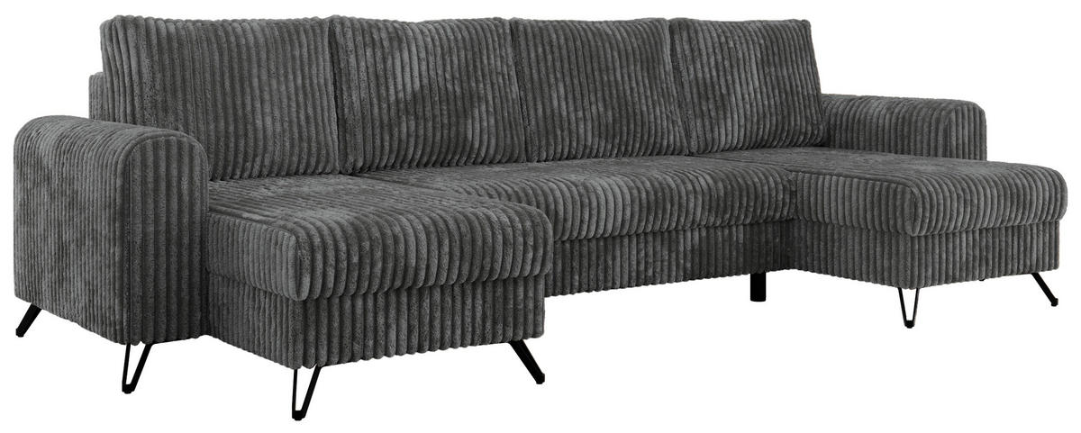 WOHNLANDSCHAFT AXEL U Cord Dunkelgrau - Schwarz/Grau, Textil/Metall (312/90/140cm) - MKS