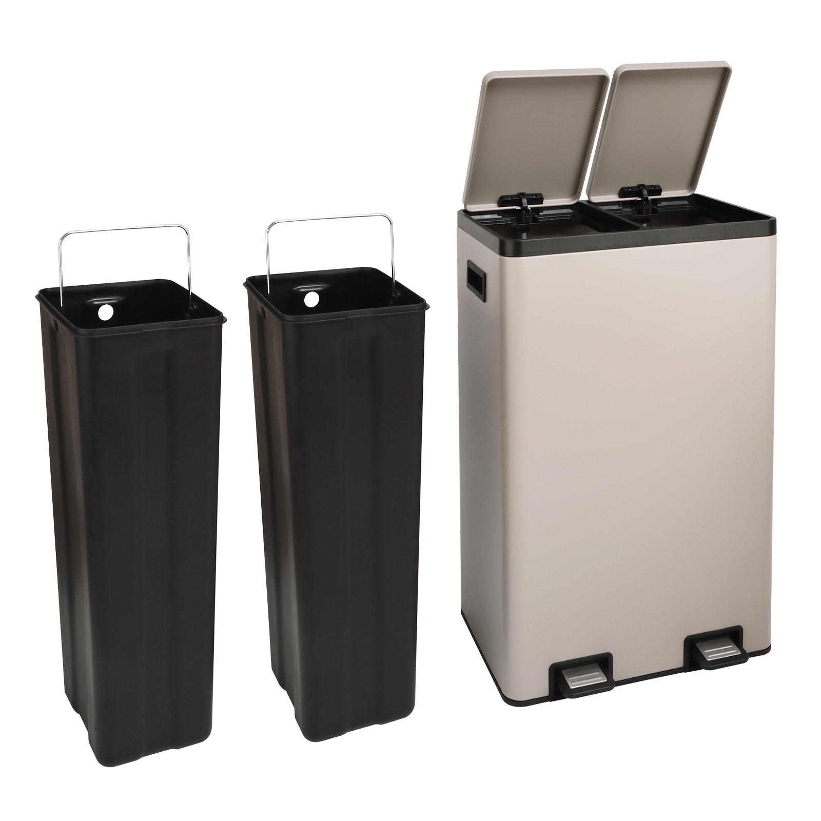 MÜLLTRENNSYSTEM 2x30L 2 Fächer Mülleimer Pulverbeschichteter Stahl Taupe - Taupe, Metall (47/72/32cm) - SVITA