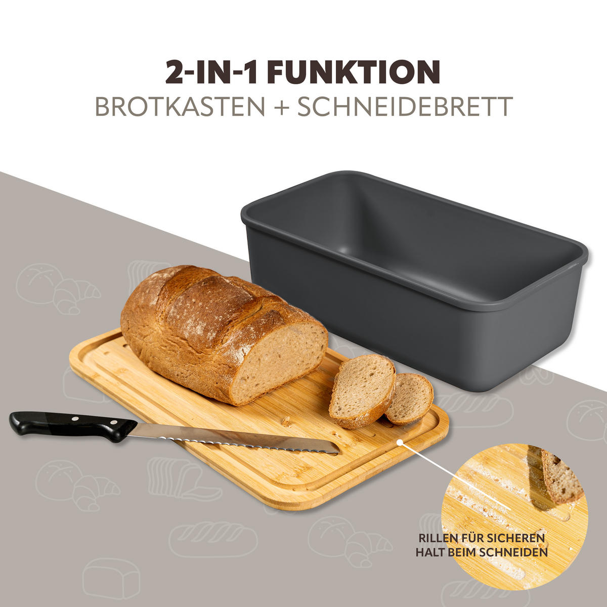 BROTKASTEN, grau - Grau, Kunststoff (40/12.5/23cm) - bremermann