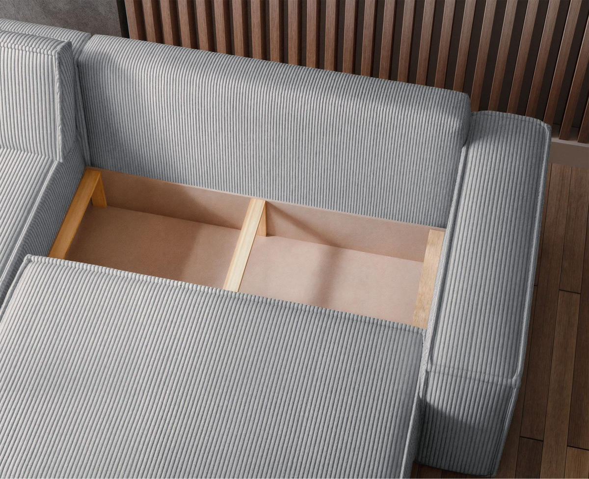 ECKSOFA Scarlo Hellgrau Cordbezug - Hellgrau/Schwarz, Kunststoff/Textil (244/145cm) - Selsey