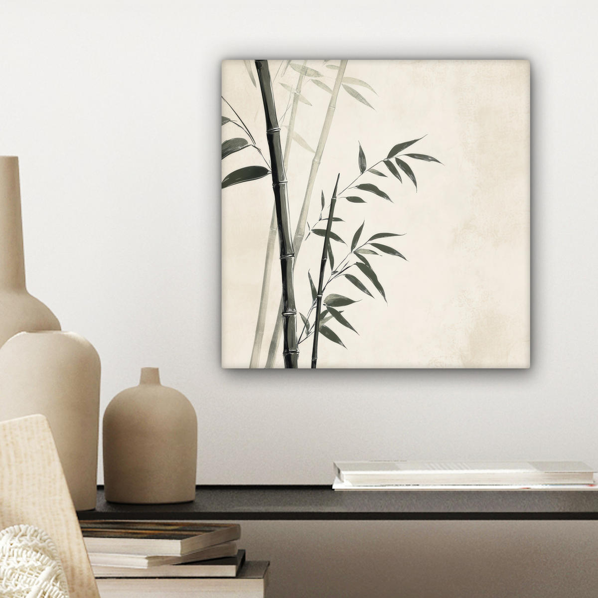 LEINWANDBILD Japandi - Bambus - Beige Deko Wohnzimmer 20x20 cm - Eukalyptusholzfarben, Textil (20/20cm) - MuchoWow