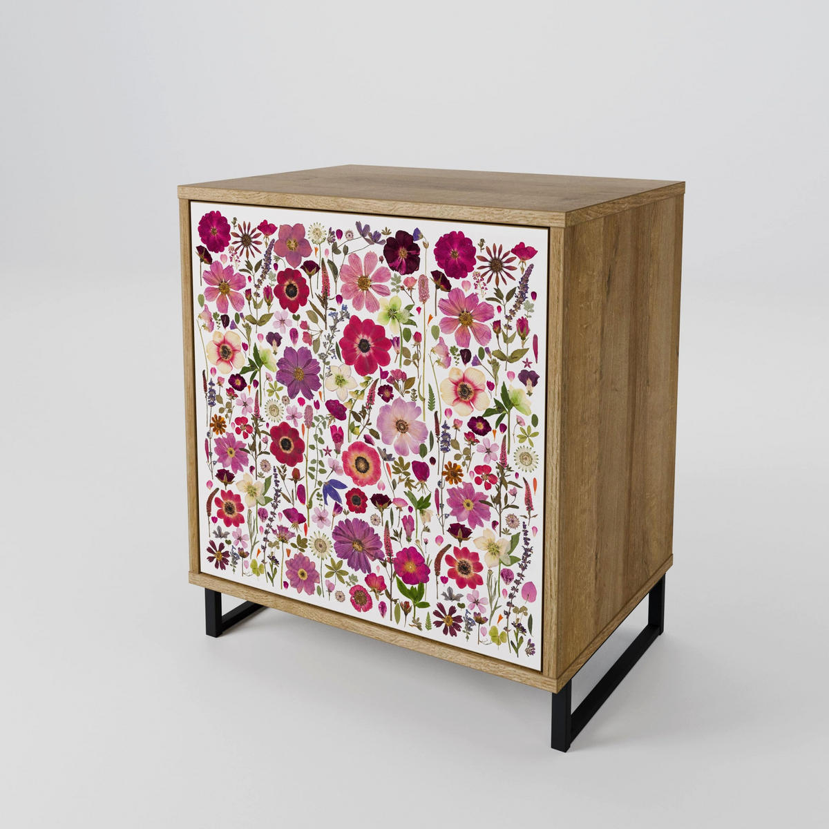 SIDEBOARD PETAL GARDEN, Eichefarben, 57,5x42x77,5 cm, Schräge Buchenholzfüße - Eichefarben/Buchefarben, Holzwerkstoff/Buchenholz (57.5/77.5/42cm) - SpaceRebels