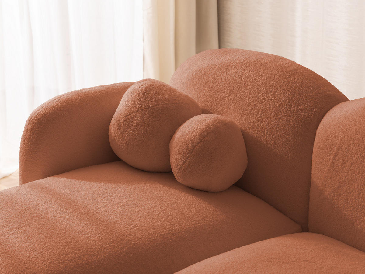 ECKSOFA Nuvola mit abgerundetem Design Terrakotta Bouclé-Stoff - Ottomane Links - Terra cotta/Schwarz, Holz/Kunststoff (190/146cm) - S-Style Möbel