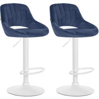 BARHOCKER 2er Set Samt blau - Blau/Weiß, Textil (47/85/48cm) - CLP