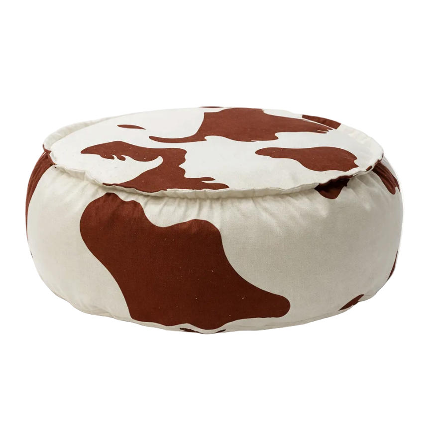 KINDER Sitzpouf Kuhmuster rund – weiches Kissen fürs Kinderzimmer - Creme/Braun, Textil (65/30/65cm) - Bees & Blooms