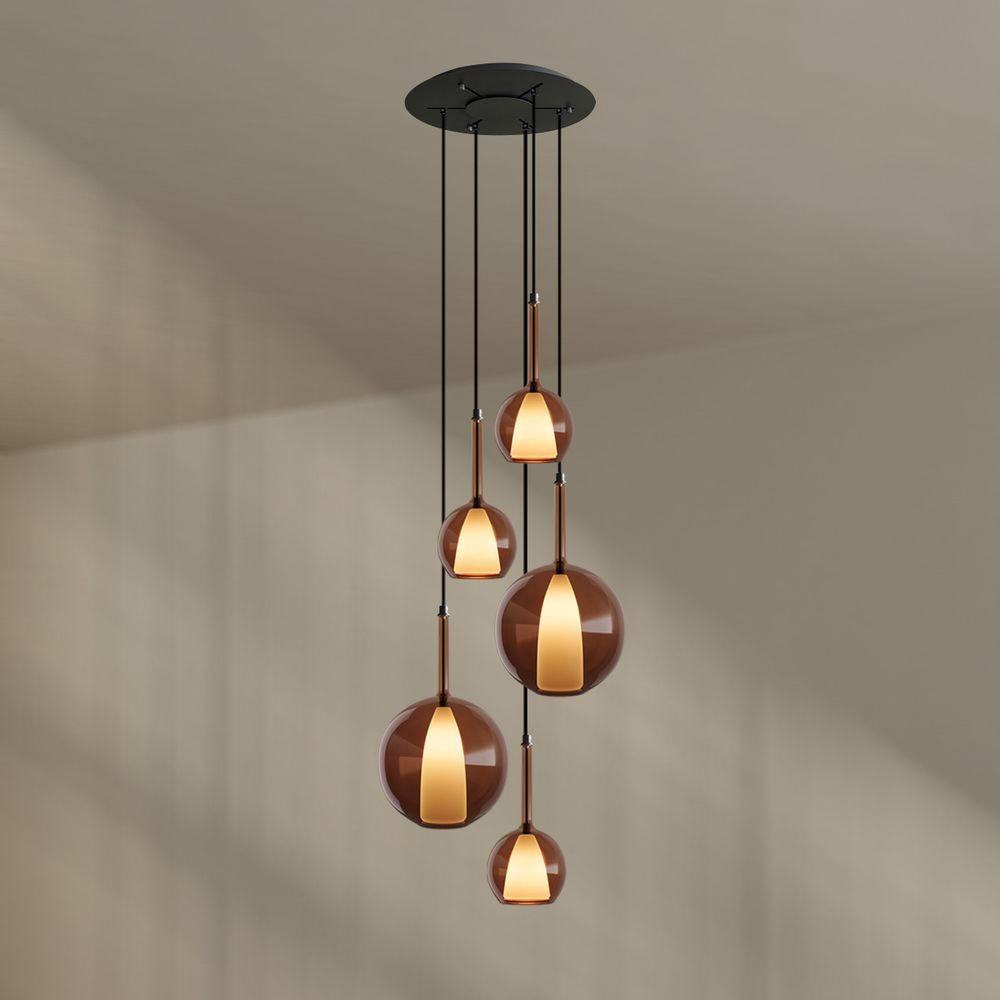 GALERIELEUCHTE Belluna 5-flammig Braun Ø 14/24cm - Braun, Glas (24/24/45cm) - s.luce