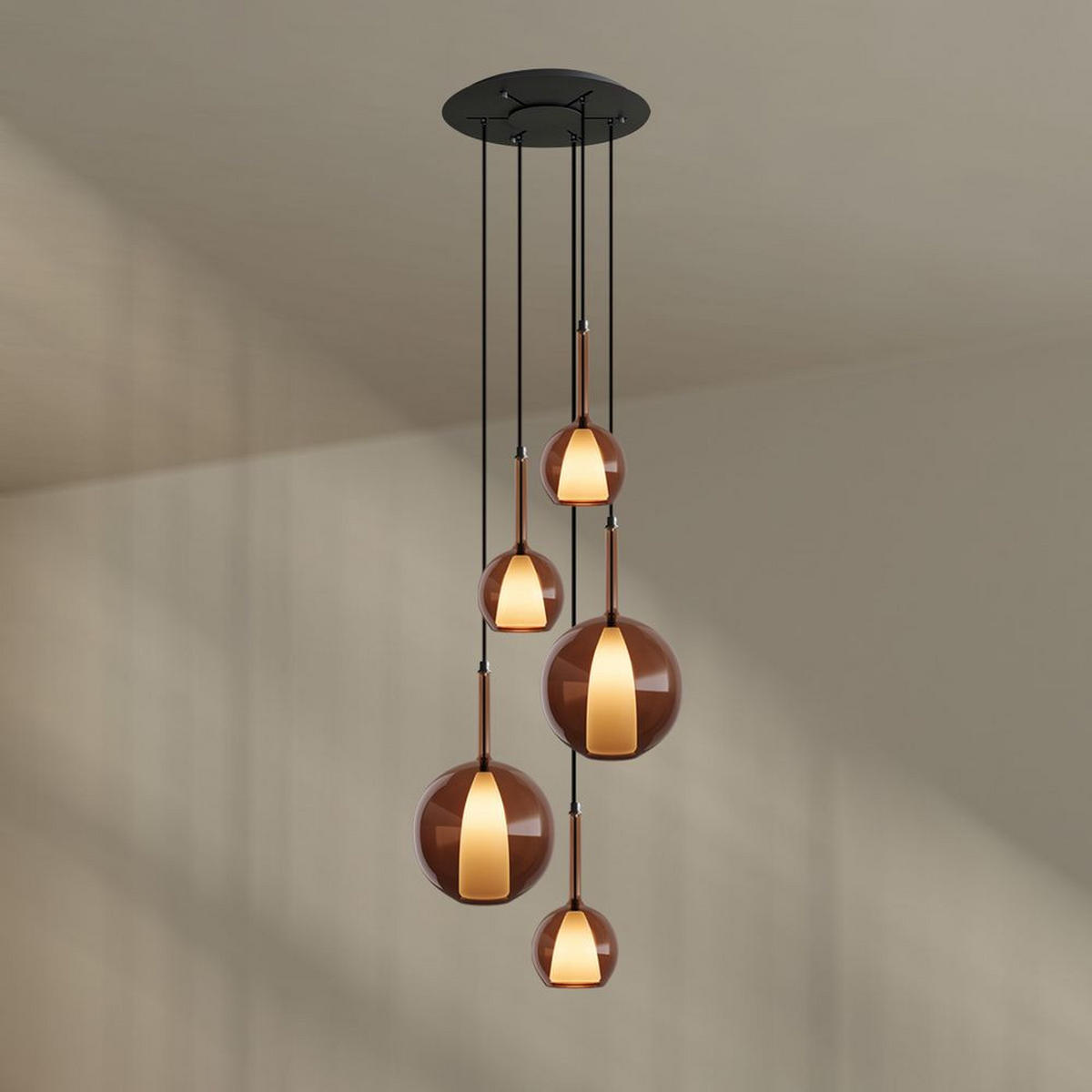 GALERIELEUCHTE Belluna 5-flammig Braun Ø 14/24cm - Braun, Glas (24/24/45cm) - s.luce