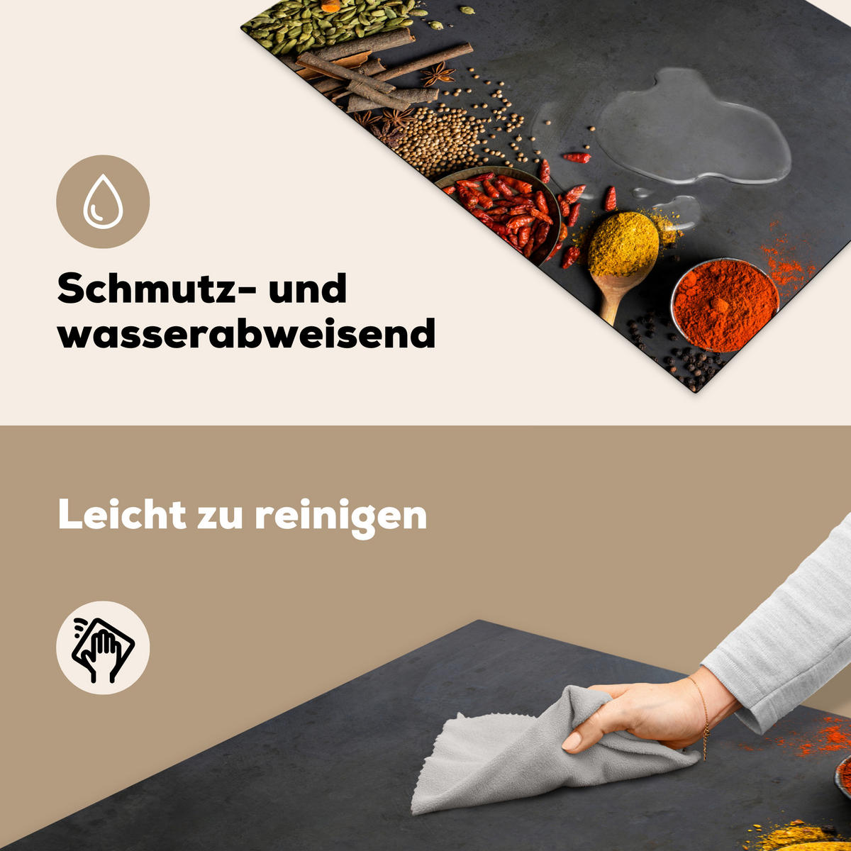 HERDABDECKPLATTE Kräuter - Lebensmittel - Gewürze - Schwarz - Paprika - Zimt 81x52 cm - Currygelb, Kunststoff (81.6/52.7/0.2cm) - MuchoWow