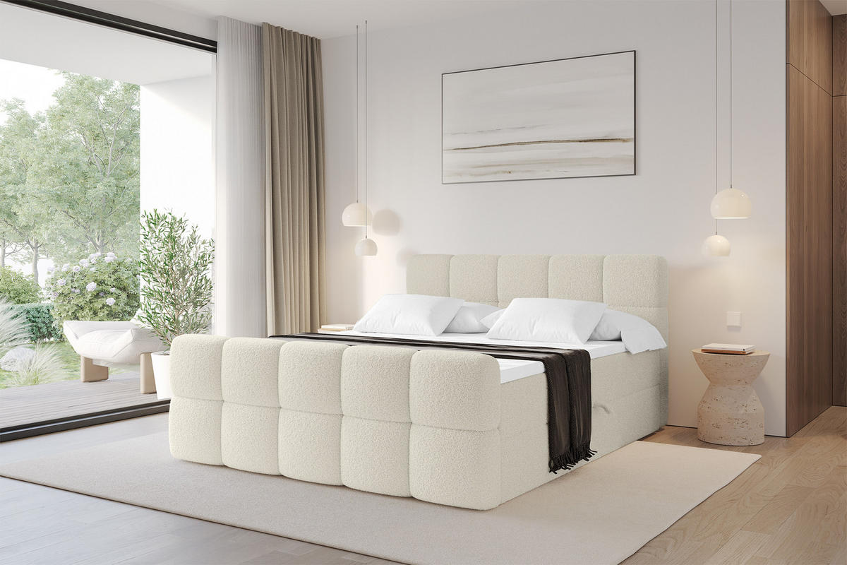 BOXBETT mit Matratze H4 - FAMA-Z - 120x200 cm Beige Quelle - Sandfarben, Holzwerkstoff (120/200cm) - ALTDECOR