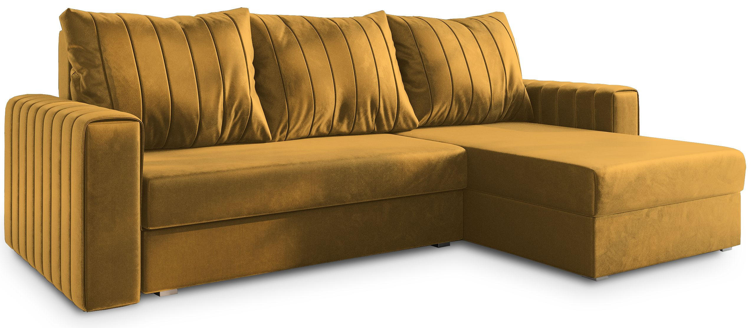 ECKSOFA CARL Orange Plüsch-Stoff mit Schlaffunktion - Orange, Holz (236/150cm) - MASSENO