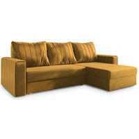 ECKSOFA CARL Orange Plüsch-Stoff mit Schlaffunktion - Orange, Holz (236/150cm) - MASSENO