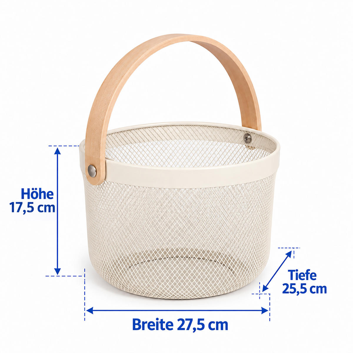 COȘ Crem mâner din lemn - crem, metal/lemn (27.5/30/25.5cm) - Relaxdays