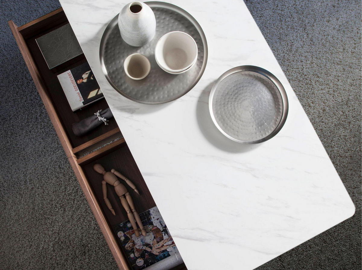 COUCHTISCH Rechteckiger Couchtisch aus Porzellanmarmor und Nussbaumholz 120/60/40 cm - Nussbaumfarben/Walnussfarben, Holz/Holzwerkstoff (60/120/40cm) - ANGEL CERDA