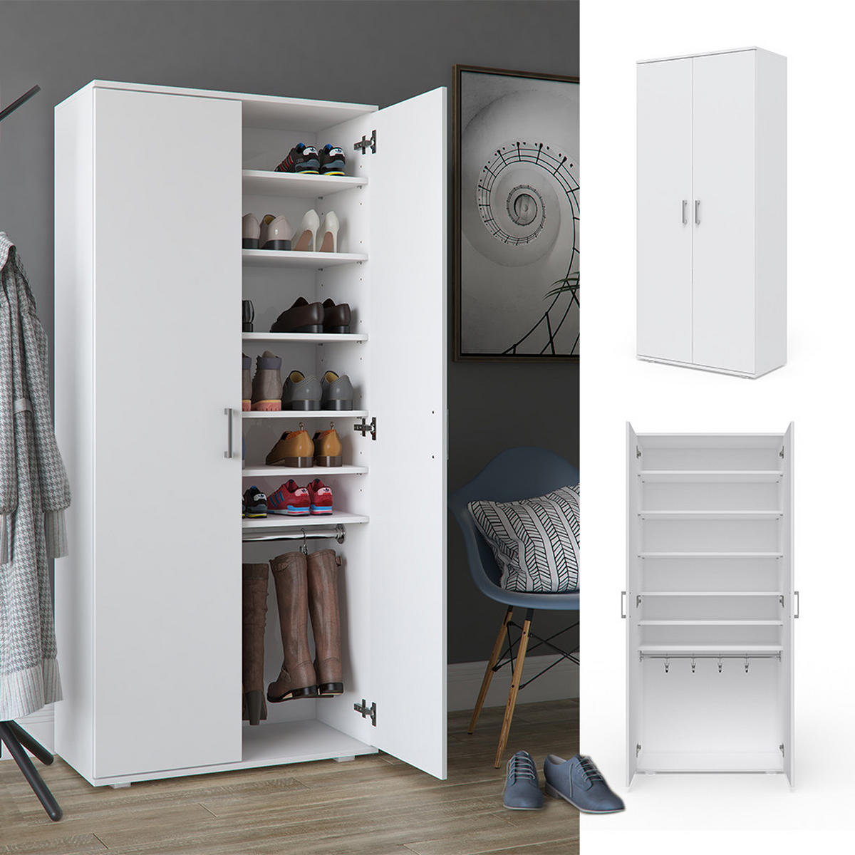 SCHUHSCHRANK Torge Weiß 80 x 178 cm - Weiß, Holzwerkstoff (80/178/39cm) - Vicco