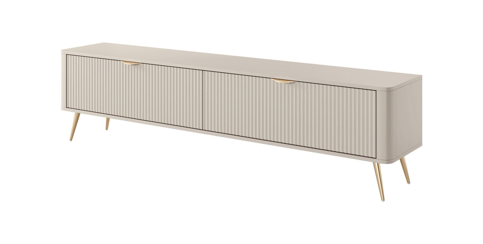 TV-LOWBOARD 200 cm Beige / Gold - mit geriffelten Fronten und 2 Klappen - Beige/Gelb, Holz/Holzwerkstoff (200/51/38cm) - Ravio