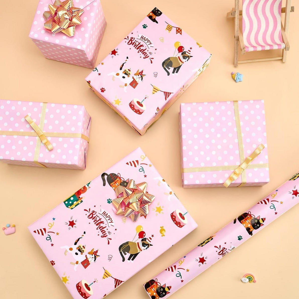 GESCHENKPAPIER Katzen 43 cm x 10 m - Rosa, Papier (43/0.1/1000cm)