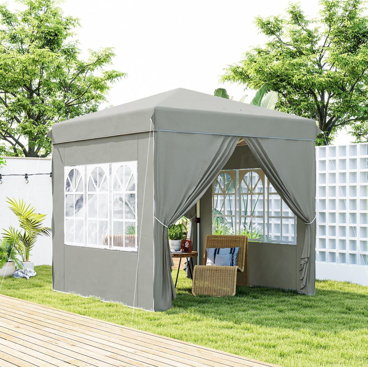 PAVILLON 248/248/270 cm faltbar mit Pop-up-Mechanismus, UV-Schutz und höhenverstellbarem Gestell, Hellgrau - Hellgrau, Textil (248/270/248cm) - Redom
