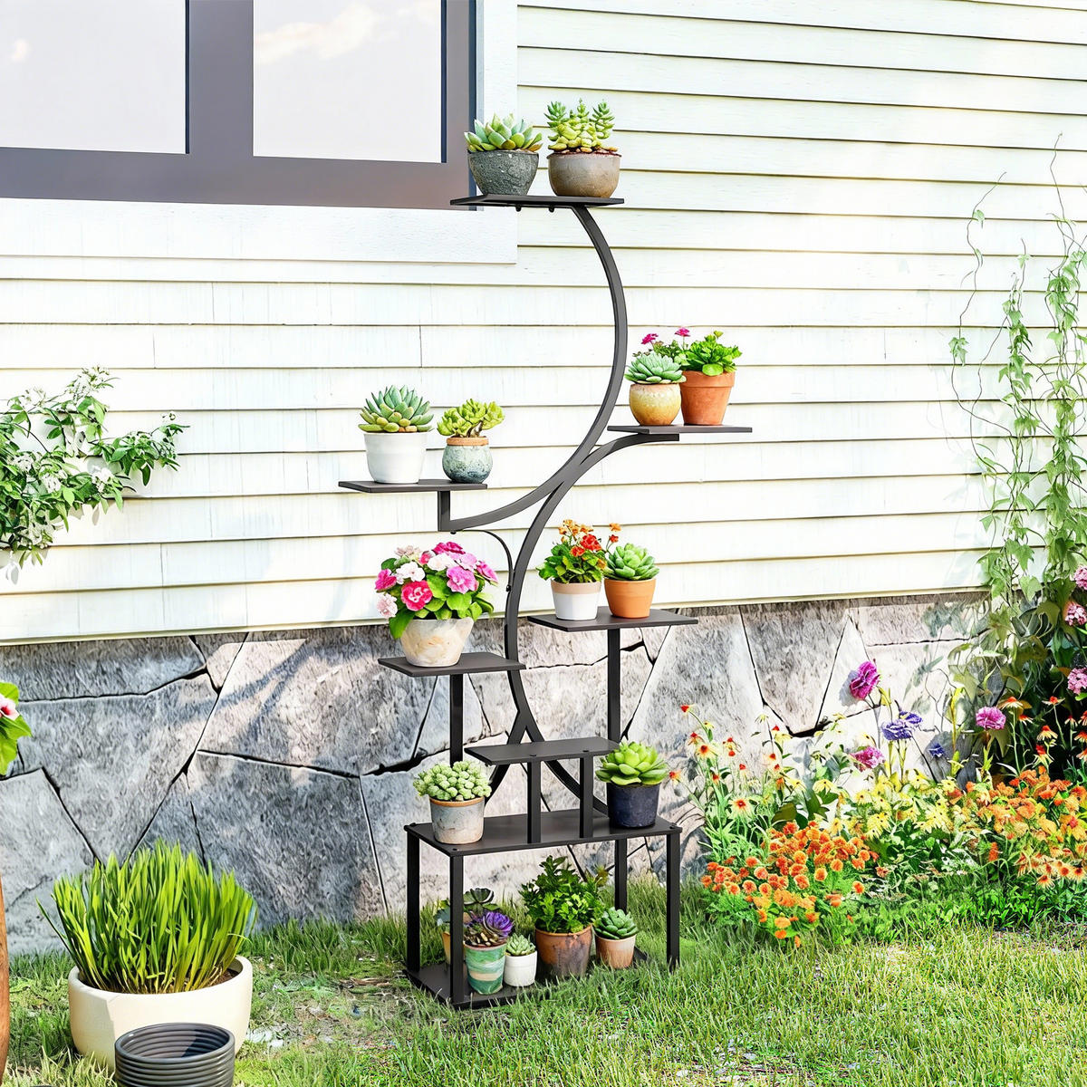BLUMENTREPPE DE-12317 8-stufig, S-Form, 74/26/158,5 cm Schwarz - Schwarz, Metall (26/158.5/74cm) - ComfortXL