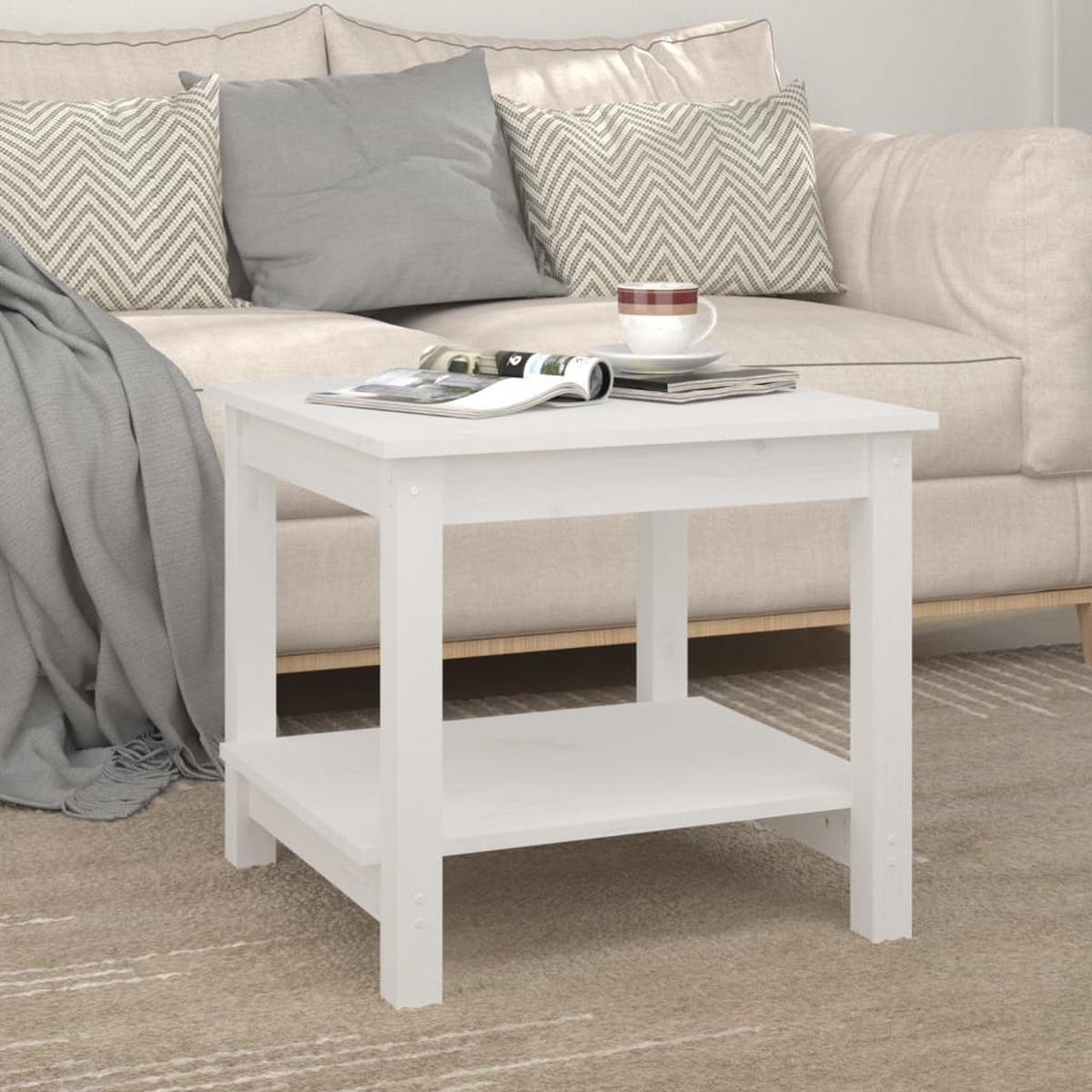 COUCHTISCH Weiß 50x50x45 cm Massivholz Kiefer - Weiß, Holz (50/50/45cm) - furnicato