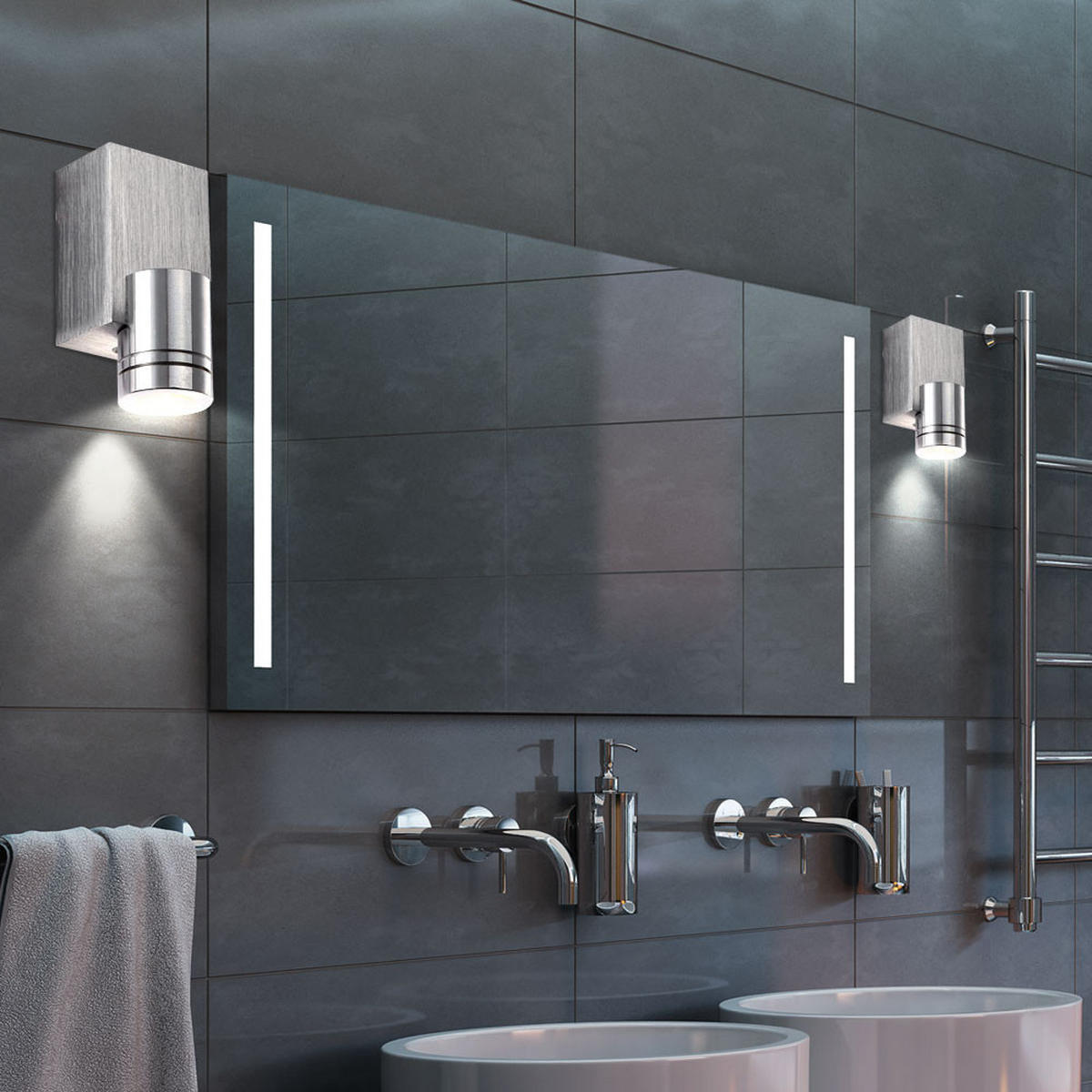 LED WANDLEUCHTE Gordon Aluminium Silber - Silberfarben, Metall (8.3/4.5/4cm) - Globo Lighting