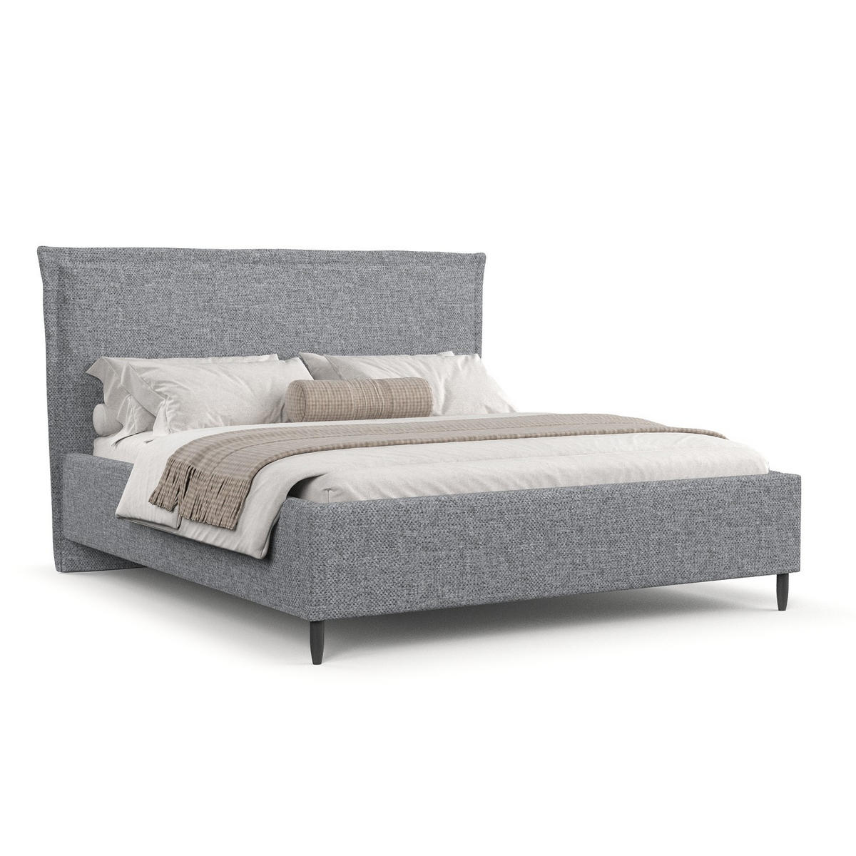 POLSTERBETT Cape Cod Grau 180/200 cm im Chenille-Stoff - Schwarz/Naturfarben, Holz/Holzwerkstoff (180/200cm) - Maison de Reve