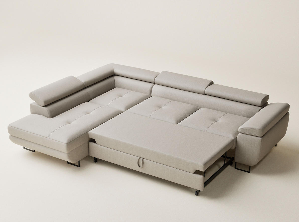ECKSOFA MIT SCHLAFFUNKTION Concord Beige Webstoff - Beige/Schwarz, Holz/Holzwerkstoff (277/203cm) - Maison de Reve