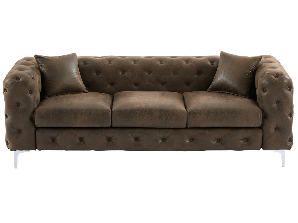 CHESTERFIELD Sofa 3-Sitzer - Mikrofaser - Vintage-Leder-Optik - EDWINA - Braun, Textil (91/76/220cm) - Vente-Unique