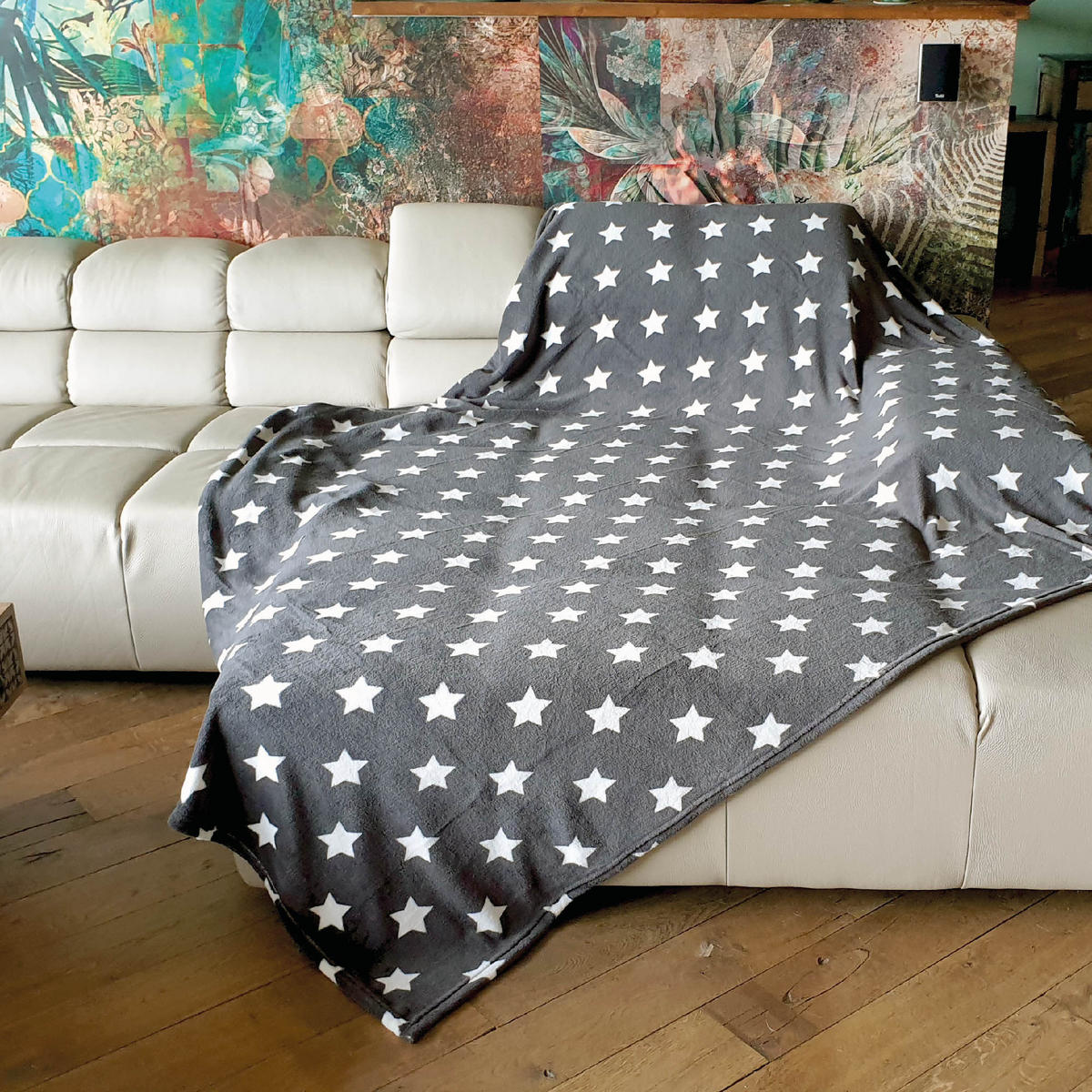 KUSCHELDECKE mit Sternen Anthrazit 180x220 cm - Anthrazit, Textil (220/180cm)