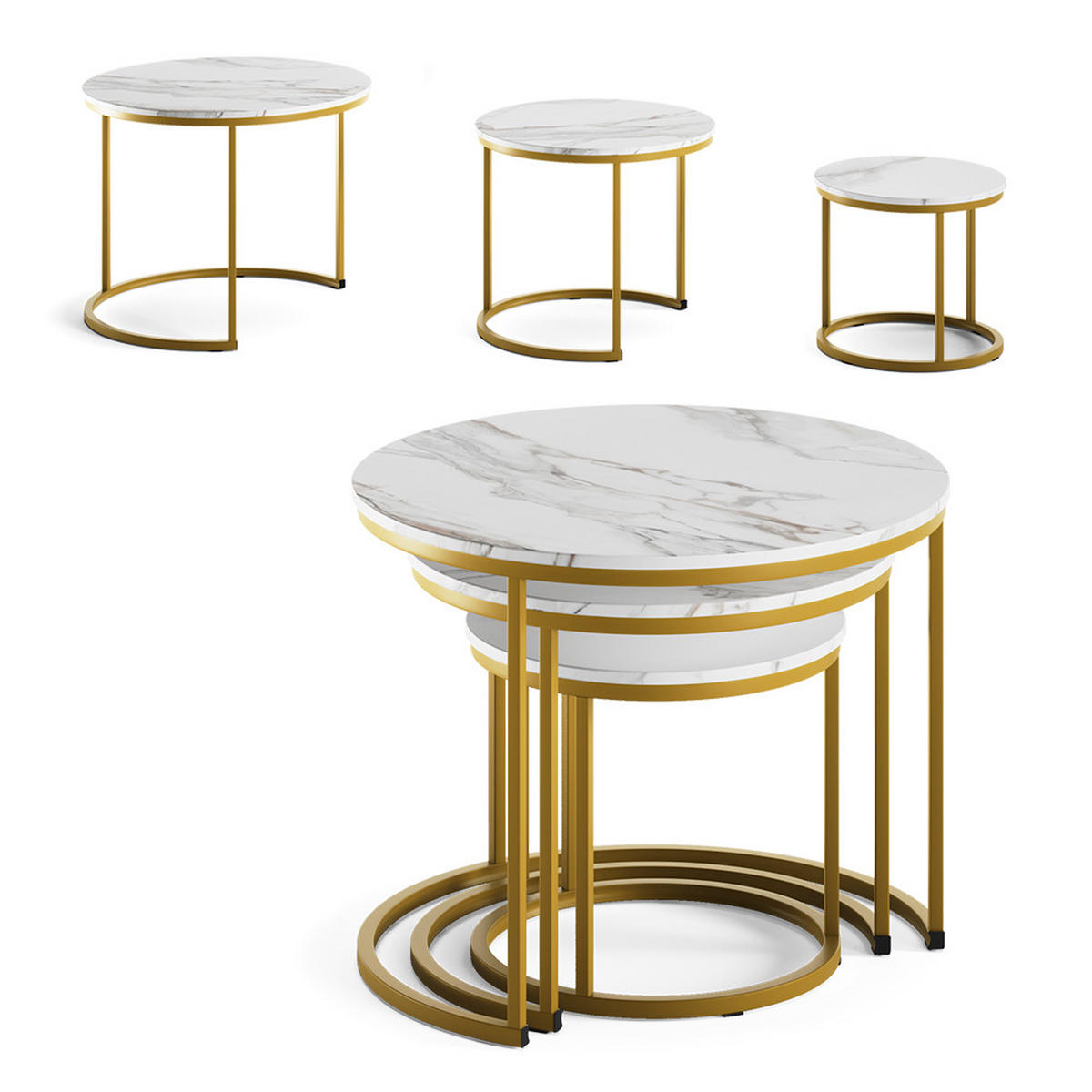 COUCHTISCH-SET Montreal Weiß/Gold 55 x 55 cm 3 Teile - Goldfarben/Weiß, Holzwerkstoff (55/55/44.5cm) - Vicco