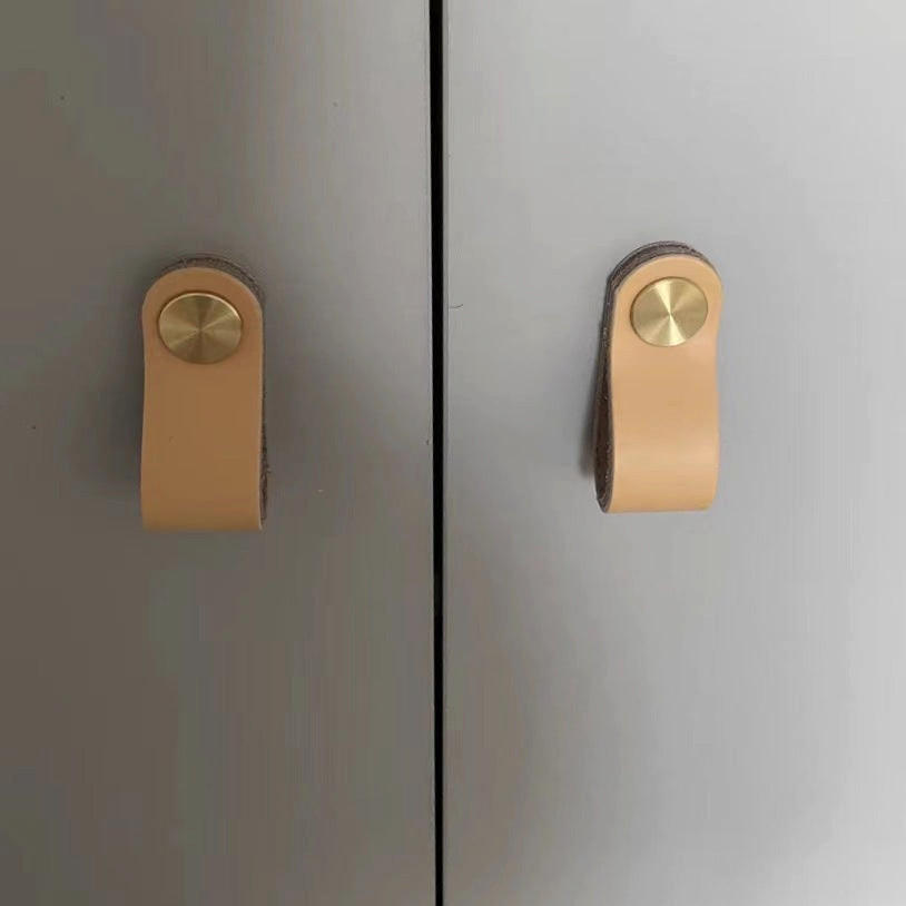 MÖBELGRIFF 10er-Set Leder - Beige, Metall (2.5/1/12cm)
