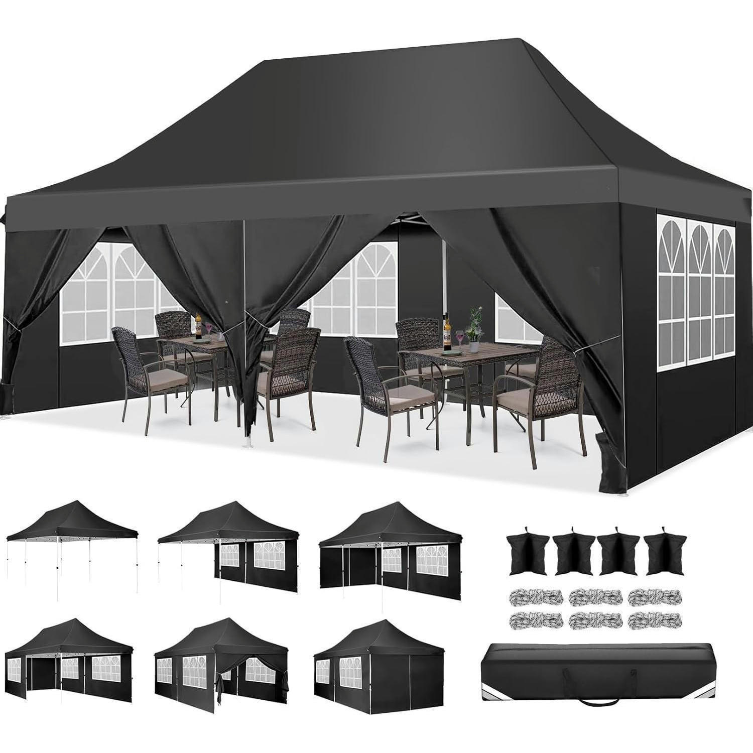 FALTPAVILLON 3x6m Wasserdicht Stabil Schwarz - Schwarz, Textil (299.7/294.6/599.4cm)