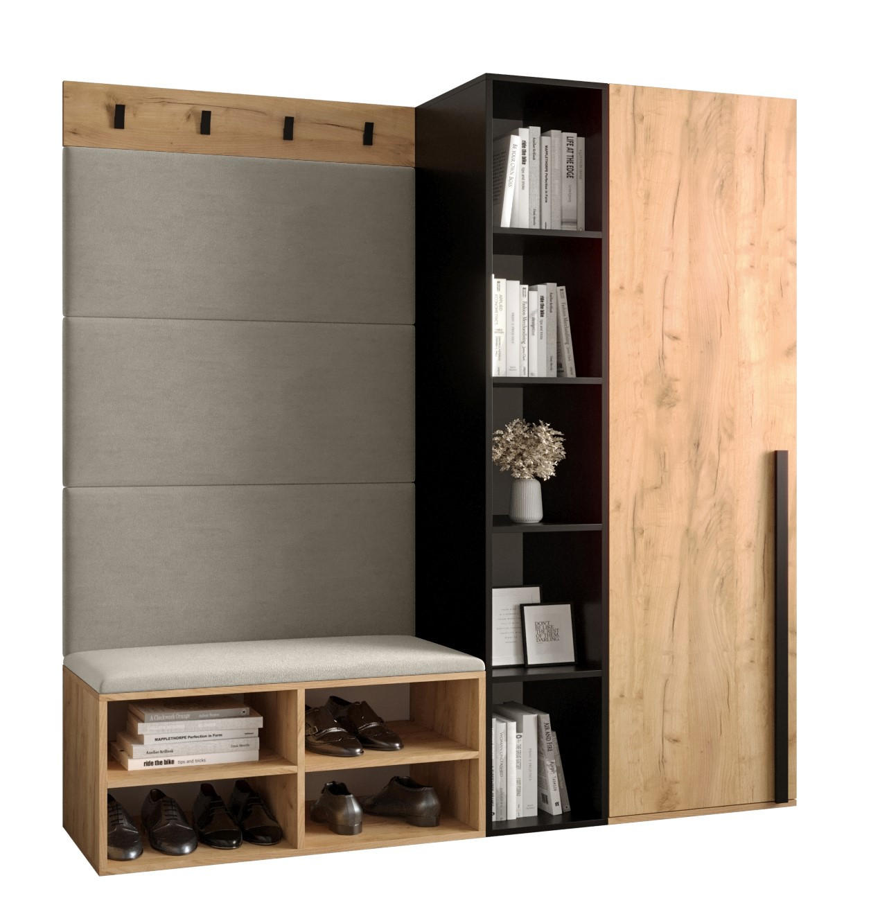 GARDEROBEN-SET 164/184/42 - Eichefarben/Creme, Holz/Kunststoff (164/184/42cm) - MÖBEL KRYSPOL