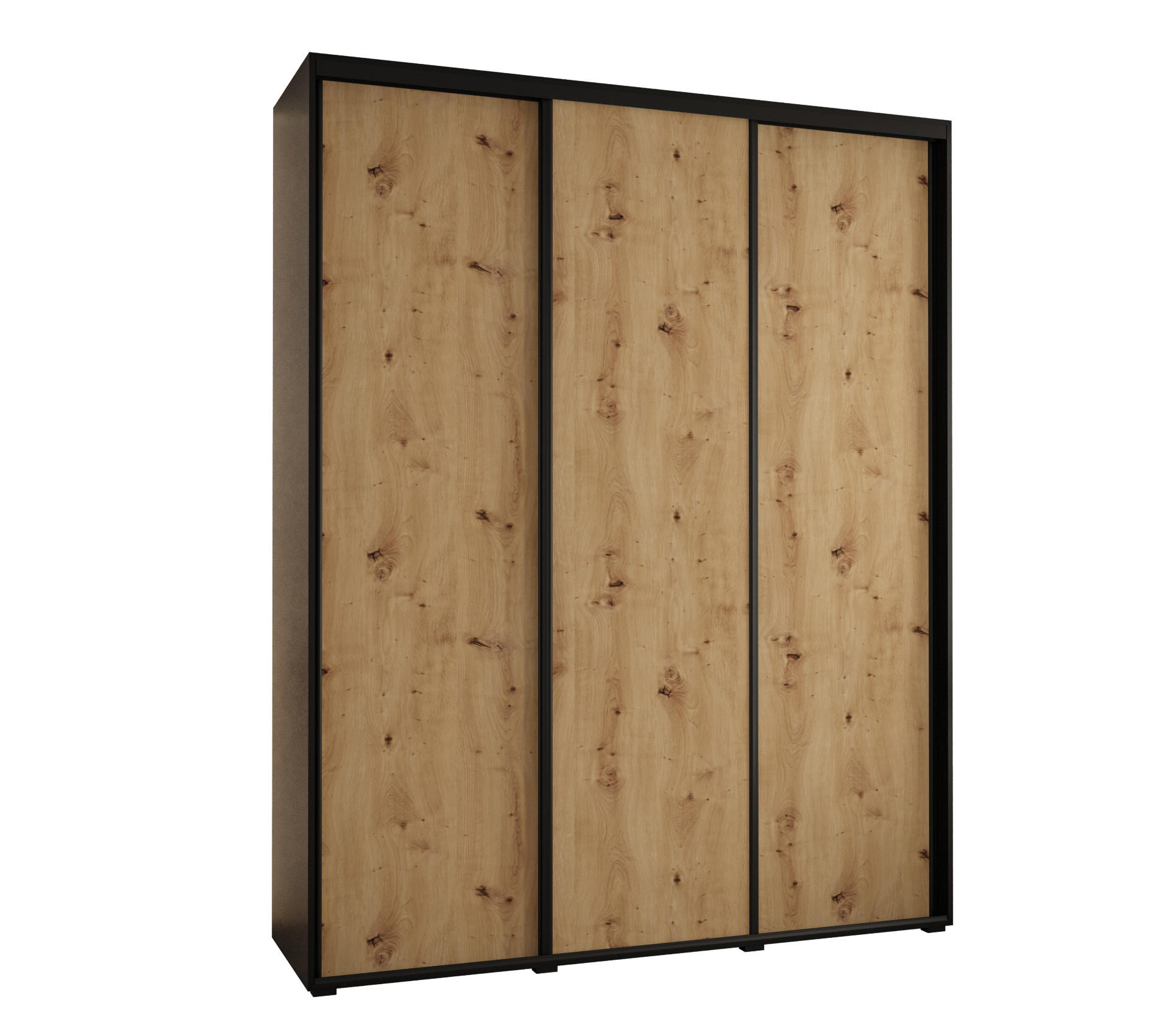 Abiks Möbel SCHWEBETÜRENSCHRANK Schwarz, Eiche Artisan, Schwarz 190cm × 45cm × 235cm